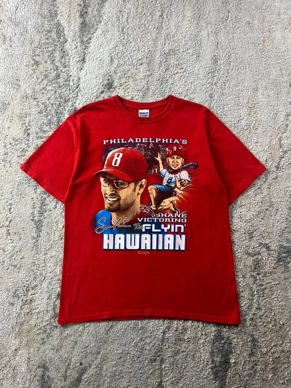 Vintage 2008 Gildan Shane Victorino MLB Graphic Red T-Shirt Size S